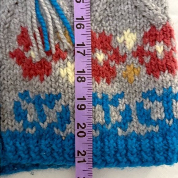 Vintage Blue and Gray Knitted Cardigan Sweater with Floral Design - Picture 9 of 9